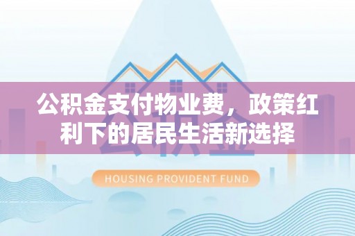咨询公积金支付物业费，政策红利下的居民生活新选择